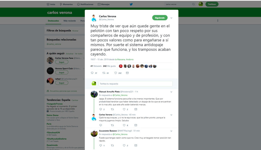 carlos verona y su comentario sobre el positivo de Jarlinson Pantano