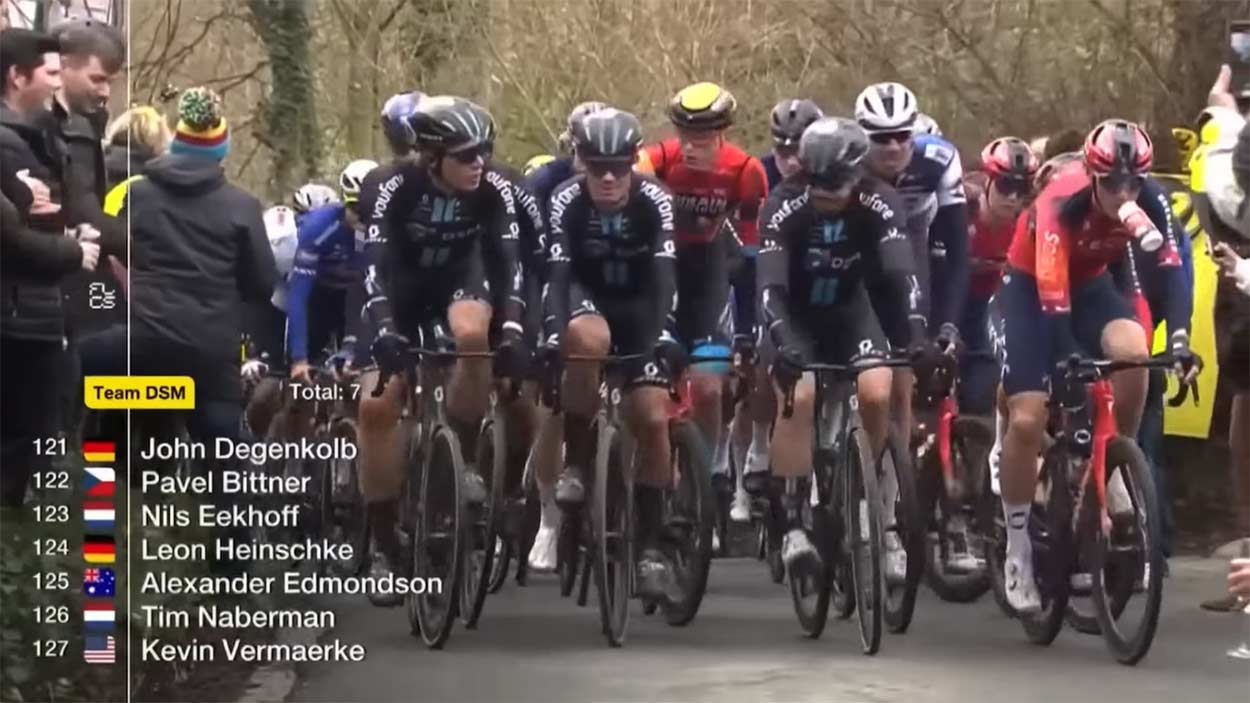La UCI estudia sancionar al equipo DSM por el tapón en el Tour de Flandes