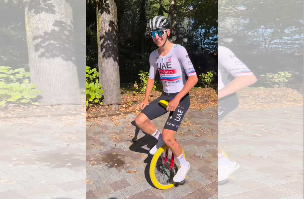 video-tadej-pogacar-en-monociclo-giro-de-emilia-2023