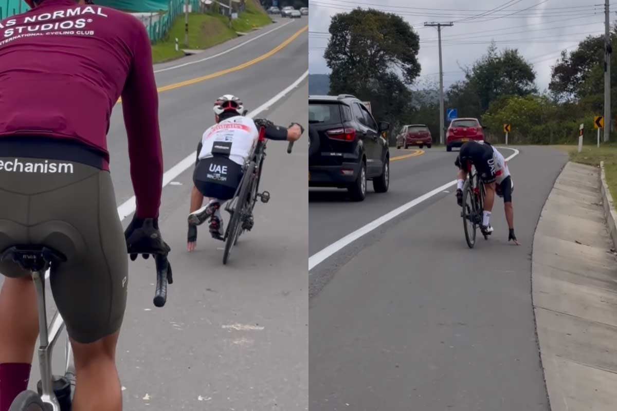 No, esto tampoco se debe o puede hacer en la carretera con la bicicleta
