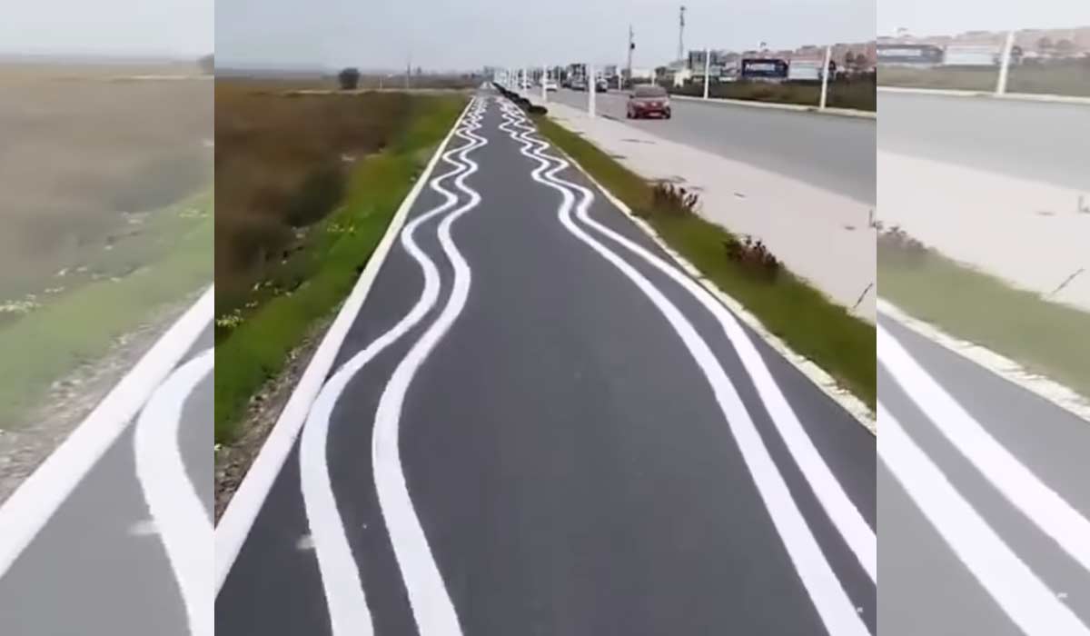 El carril bici de Huelva que te dejará loco con su pintura curvilínea